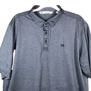 Travis Mathew Mens Shirt Black Gray Micro Plaid Golf Polo Short Sleeve Large